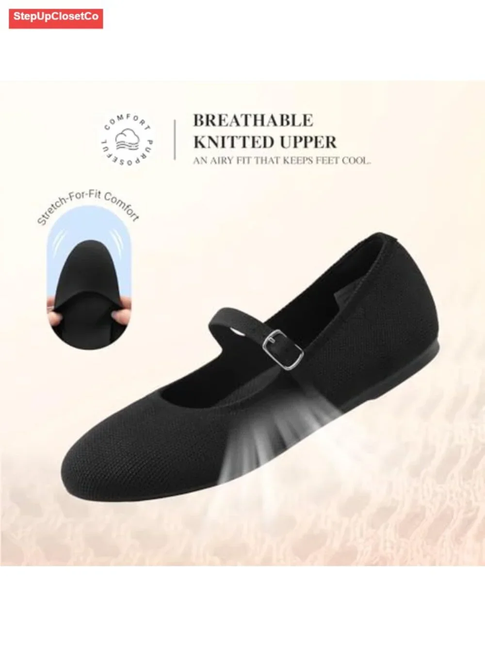 Women's Mary Jane Ballet Flats Breathable Knit Arch Support Slip On